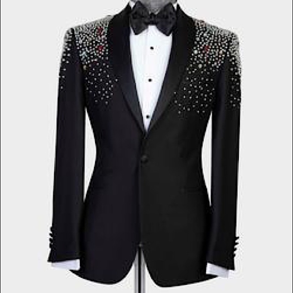 Men's black tux jacket with hand made gemstones. Size EU 60